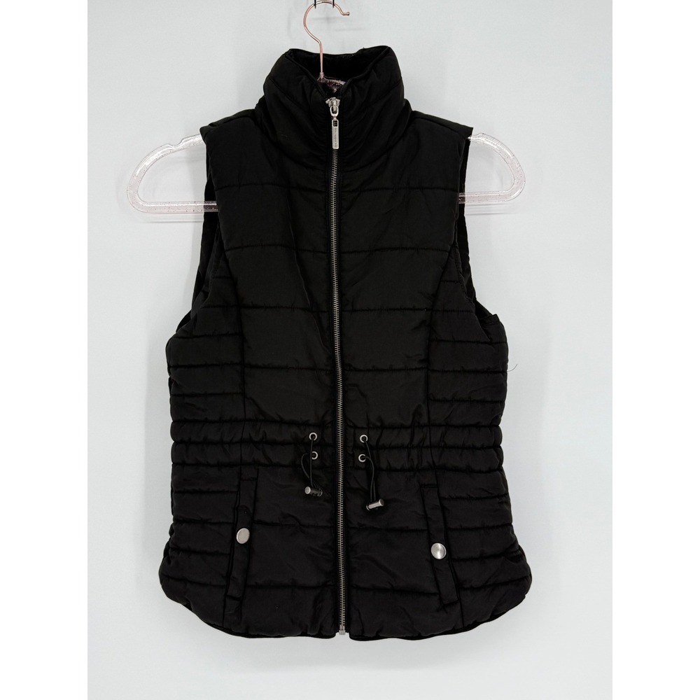 Copper Key Sz L Black Puffer Vest‎ Quilted Sleeveless Jacket Drawstring Waist